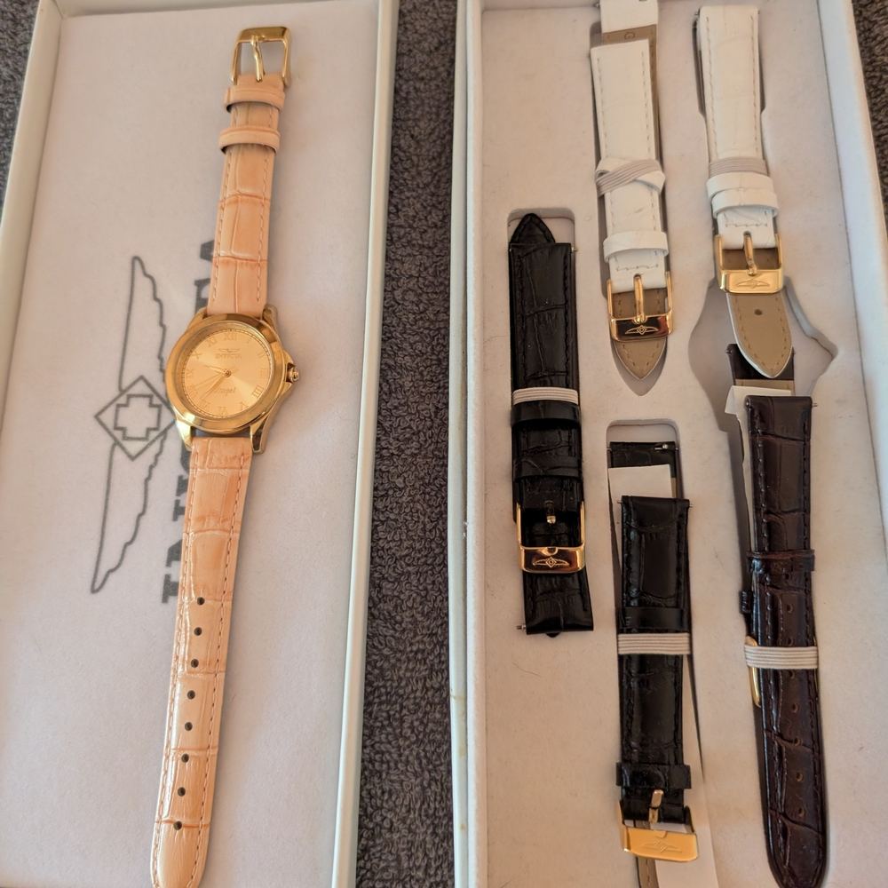 Invicta Gold Watch with Multiple Leather Straps